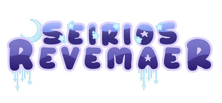 a brand logo with the words "Seirios Revemaer" decorated with stars and a crescent moon.